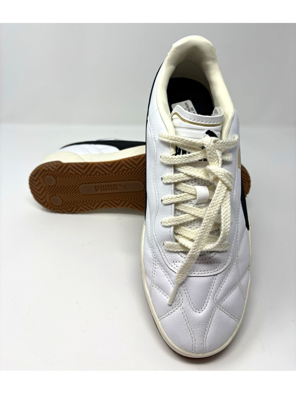 Size 9.5 PUMA Tifosi Lux White Black Leather Low Top Lace Up Sneakers 402259-02